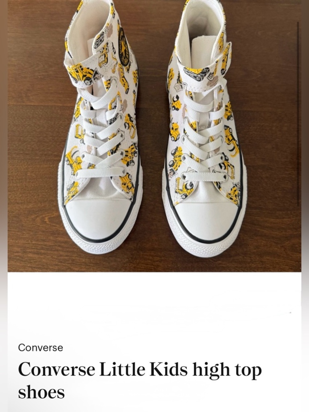 Converse Kids High-Top Canvas Sneakers in White with Yellow and Black Print